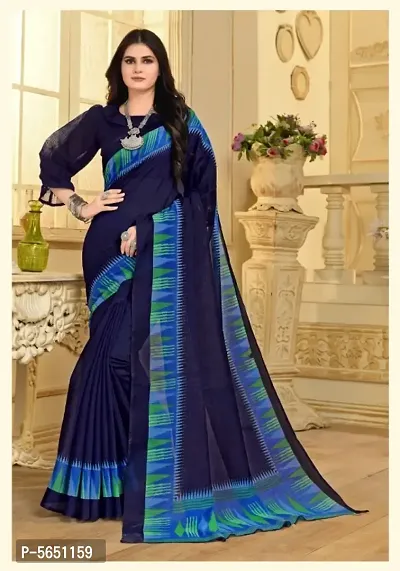 Beautiful Linen Printed Saree with Blouse piece