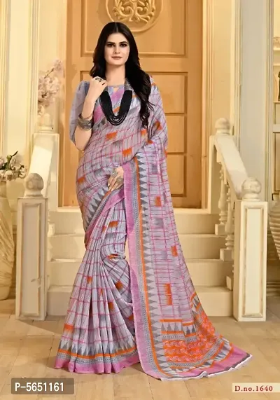 Beautiful Linen Printed Saree with Blouse piece-thumb0