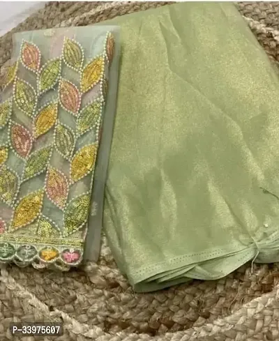 Elegant Green Chiffon Saree with Blouse piece For Women-thumb0