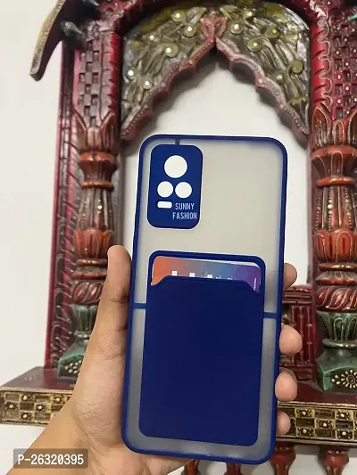 SUNNY FASHION Back Case for Vivo V21E 5G Card Storage Pocket Slot | Camera Protection | Shockproof Smoke Back Case Cover for Vivo V21E 5G (Blue)