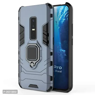 Sunny Fashion Dual Layer Hybrid Shock Proof Ring Holder Hard Carbon Soft Silicon Camera Bumper Armor Back Case Cover for Vivo V17 Pro - Blue-thumb0