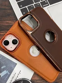 SUNNY FASHION Back Cover Compatible for iPhone 14 Pro Premium Leather Stiched Mobile Cover Back Case Cover Compatible for iPhone 14 Pro (Lite Brown)-thumb1