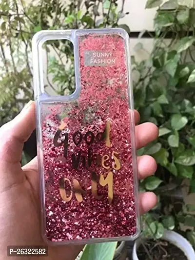 SUNNY FASHION Good Vibes Only Designer Moving Liquid Floating Waterfall Girls Soft TPU Running Glitter Sparkle Back Case Cover for Vivo V20 SE - Pink