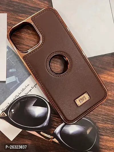 SUNNY FASHION Back Cover Compatible for iPhone 14 Pro Premium Leather Stiched Mobile Cover Back Case Cover Compatible for iPhone 14 Pro (Brown)