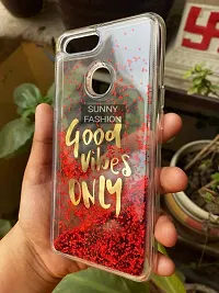 SUNNY FASHION Good Vibes Only Designer Quicksand Moving Liquid Floating Waterfall Girls Soft TPU Mobile Back Case Cover for Realme 2 (Running Glitter Sparkle Red)-thumb1