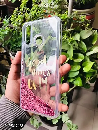 Sunny Fashion Good Vibes Only Designer Quicksand Moving Liquid Floating Waterfall Girls Soft TPU Mobile Back Cover for Vivo Y19 / U20 (Running Glitter Sparkle Pink)-thumb2