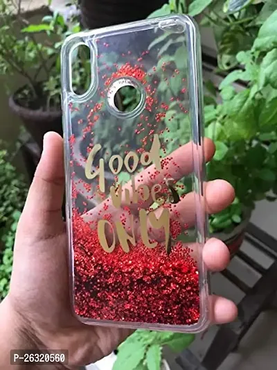 SUNNY FASHION Back Cover for Xiaomi Redmi Note 7/Note 7 Pro (TPU, Plastic | Red | Good Vibes With Running Glitter )