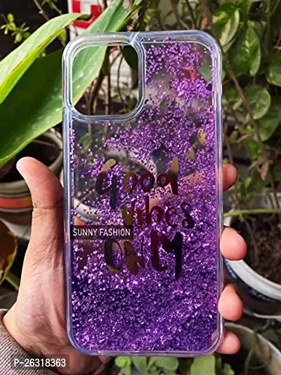 SUNNY FASHION Good Vibes Only Designer Moving Liquid Floating Waterfall Girls Soft TPU Mobile Back Case Compatible for I - Phone 12 Pro Max (Running Glitter Sparkle Purple)
