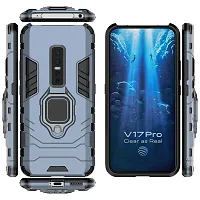 Sunny Fashion Dual Layer Hybrid Shock Proof Ring Holder Hard Carbon Soft Silicon Camera Bumper Armor Back Case Cover for Vivo V17 Pro - Blue-thumb2