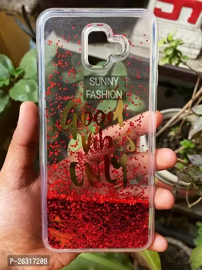 SUNNY FASHION Mobile Back Cover Case for Samsung Galaxy J6 Plus Good Vibes Only Transparent Liquid Floating Glitter Back Cover for (Samsung Galaxy J6 Plus, Red)