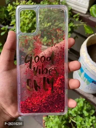 SUNNY FASHION Good Vibes Only Designer Quicksand Moving Liquid Floating Waterfall Girls Soft TPU Transparent Mobile Back Case Cover for Samsung Galaxy A51 (Running Glitter Sparkle Red)-thumb0
