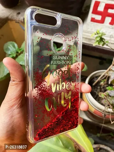 SUNNY FASHION Good Vibes Only Designer Quicksand Moving Liquid Floating Waterfall Girls Soft TPU Mobile Back Case Cover for Realme 2 (Running Glitter Sparkle Red)-thumb3