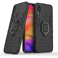 Sunny Fashion Dual Layer Hybrid Shock Proof Ring Holder Hard Carbon Soft Silicon Camera Bumper Armor Back Cover For Xiaomi Redmi Note 7 Pro - Black - Black-thumb1