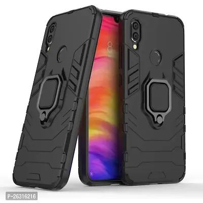 Sunny Fashion Dual Layer Hybrid Shock Proof Ring Holder Hard Carbon Soft Silicon Camera Bumper Armor Back Cover For Xiaomi Redmi Note 7 Pro - Black - Black-thumb2