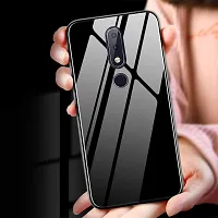 Sunny Fashion Luxurious Toughened Glass Back Case with Shockproof TPU Bumper Back Case Cover for Nokia 6.1 Plus - Black-thumb1