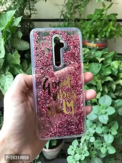 Sunny Fashion Good Vibes Only Designer Quicksand Moving Liquid Floating Waterfall Girls Soft TPU Mobile Back Cover for Oppo Oppo Reno 2Z / 2F (Running Glitter Sparkle Pink)