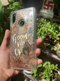 SUNNY FASHION Good Vibes Only Designer Quicksand Moving Liquid Floating Waterfall Girls Soft TPU Mobile Back Case Cover for Xiaomi Redmi Note 7 / Note 7 Pro (Running Glitter Sparkle Gold)-thumb1