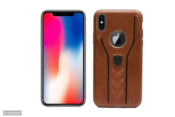 Sunny Fashion Leather Back Case Cover for iPhone X/XS - Brown