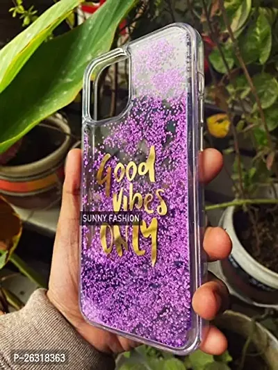 SUNNY FASHION Good Vibes Only Designer Moving Liquid Floating Waterfall Girls Soft TPU Mobile Back Case Compatible for I - Phone 12 Pro Max (Running Glitter Sparkle Purple)-thumb2