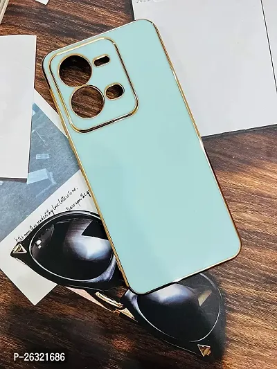 SUNNY FASHION Liquid TPU Silicone Shockproof Flexible with Camera Protection Soft Back Case Cover for Vivo V25 5G (Mint Green)