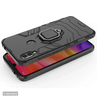 Sunny Fashion Dual Layer Hybrid Shock Proof Ring Holder Hard Carbon Soft Silicon Camera Bumper Armor Back Cover For Xiaomi Redmi Note 7 Pro - Black - Black-thumb3