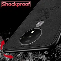 SUNNY FASHION Deer Series Hybrid Fabric Case Flexible  Shockproof Inbuilt Anti-Slip Grip Designer Back Case Cover for OnePlus 7T - Black-thumb2