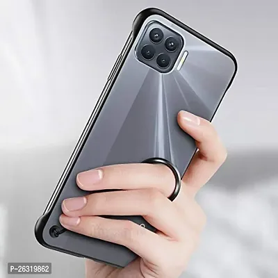 SUNNY FASHION Stylish Back Cover for Oppo F17 Ultra Slim Frameless Hard Mate PC Cover Transparent Matte Phone Case with Finger Ring Back Case Cover for Oppo F17 - Black-thumb2