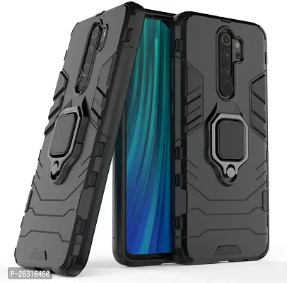 Sunny Fashion Dual Layer Hybrid Shock Proof Ring Holder Hard Carbon Soft Silicon Camera Bumper Armor Back Case Cover for Xiaomi Redmi Note 8 Pro - Black