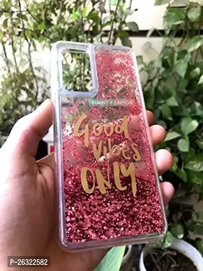 SUNNY FASHION Good Vibes Only Designer Moving Liquid Floating Waterfall Girls Soft TPU Running Glitter Sparkle Back Case Cover for Vivo V20 SE - Pink-thumb2