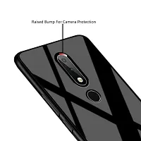 Sunny Fashion Luxurious Toughened Glass Back Case with Shockproof TPU Bumper Back Case Cover for Nokia 6.1 Plus - Black-thumb2