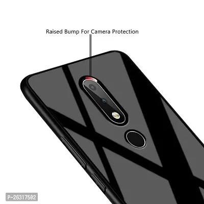 Sunny Fashion Luxurious Toughened Glass Back Case with Shockproof TPU Bumper Back Case Cover for Nokia 6.1 Plus - Black-thumb3