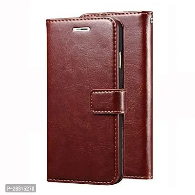 Sunny Fashion Premium PU Leather Flip Wallet Case Cover for OnePlus 6 - Brown-thumb0