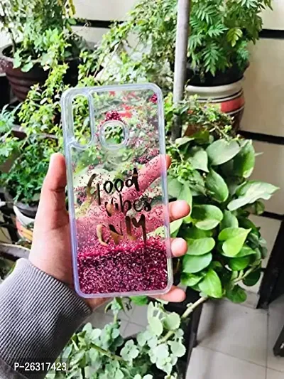 Sunny Fashion Good Vibes Only Designer Quicksand Moving Liquid Floating Waterfall Girls Soft TPU Mobile Back Cover for Vivo Y19 / U20 (Running Glitter Sparkle Pink)