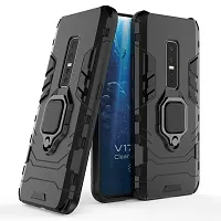 Sunny Fashion Dual Layer Hybrid Shock Proof Ring Holder Hard Carbon Soft Silicon Camera Bumper Armor Back Case Cover for Vivo V17 Pro - Black-thumb1