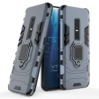 Sunny Fashion Dual Layer Hybrid Shock Proof Ring Holder Hard Carbon Soft Silicon Camera Bumper Armor Back Case Cover for Vivo V17 Pro - Blue-thumb1