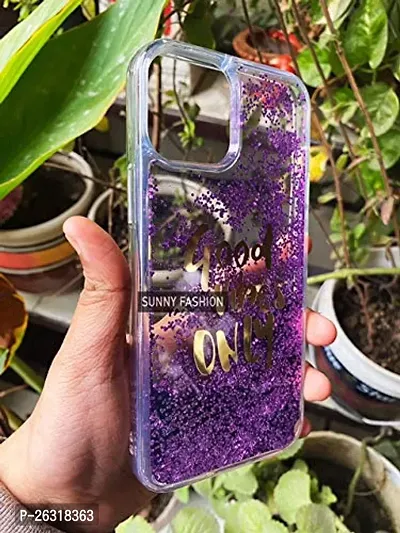 SUNNY FASHION Good Vibes Only Designer Moving Liquid Floating Waterfall Girls Soft TPU Mobile Back Case Compatible for I - Phone 12 Pro Max (Running Glitter Sparkle Purple)-thumb3