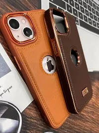 SUNNY FASHION Back Cover Compatible for iPhone 14 Pro Premium Leather Stiched Mobile Cover Back Case Cover Compatible for iPhone 14 Pro (Lite Brown)-thumb2