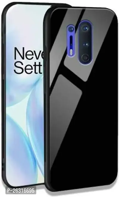 SUNNY FASHION Tempered Glass Back with Soft Edge TPU Full Protective Back Case Cover for OnePlus 8 Pro - Black-thumb0