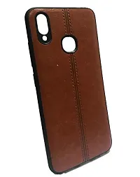 SUNNY FASHION Leather Stiched Slim Fit Back Case Cover for Samsung Galaxy M20 - Brown-thumb1