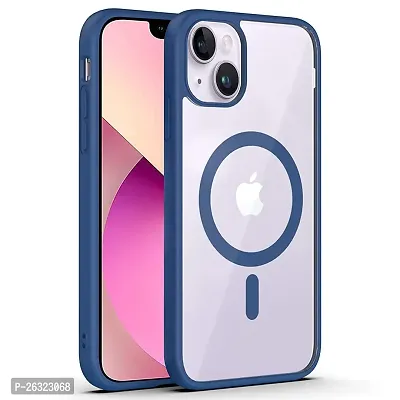 SUNNY FASHION Back Case Cover Compatible for iPhone 14 Mag-Safe Support Wireless Magnetic Shockproof Transparent Case for iPhone 14 (Blue)