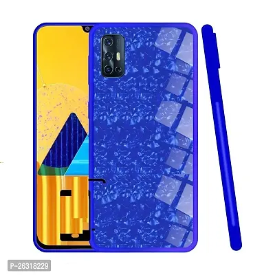 Sunny Fashion Luxury Marble Pattern Glass Back Case Cover for Samsung Galaxy S20 Plus - Blue