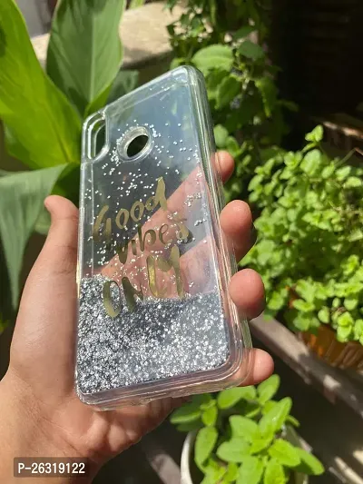 SUNNY FASHION Girls Soft TPU Good Vibes Only Designer Moving Liquid Floating Waterfall Running Glitter Sparkle Back Cover for Xiaomi Redmi Note 7 / Note 7 Pro - Silver-thumb4