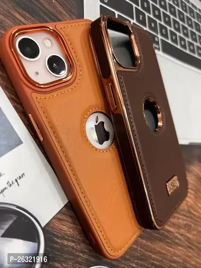 SUNNY FASHION Back Cover Compatible for iPhone 14 Premium Leather Stiched Mobile Cover Back Case Cover Compatible for iPhone 14 (Lite Brown)-thumb3