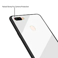 Sunny Fashion Back Case Cover: Luxurious Toughened Glass Back Case with Shockproof TPU Bumper for Oppo F9 / F9 Pro - White-thumb2