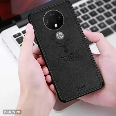 SUNNY FASHION Deer Series Hybrid Fabric Case Flexible  Shockproof Inbuilt Anti-Slip Grip Designer Back Case Cover for OnePlus 7T - Black-thumb4