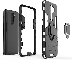 Sunny Fashion Dual Layer Hybrid Shock Proof Ring Holder Hard Carbon Soft Silicon Camera Bumper Armor Back Case Cover for Xiaomi Redmi Note 8 Pro - Black-thumb2