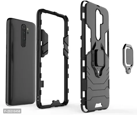 Sunny Fashion Dual Layer Hybrid Shock Proof Ring Holder Hard Carbon Soft Silicon Camera Bumper Armor Back Case Cover for Xiaomi Redmi Note 8 Pro - Black-thumb3