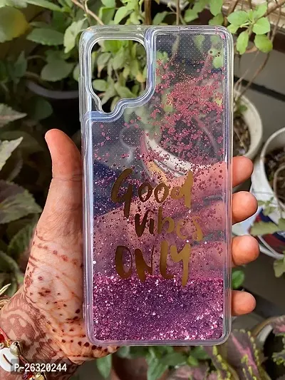 SUNNY FASHION Good Vibes Only Designer Quicksand Moving Liquid Floating Waterfall Girls Soft TPU Mobile Back Cover for Samsung Galaxy M12 / F12 / A12 (Running Glitter Sparkle Pink)