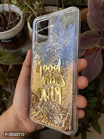 SUNNY FASHION Good Vibes Only Designer Quicksand Moving Liquid Floating Waterfall Printed Girls Stylish Back Cover for Oppo A16 - Gold-thumb3