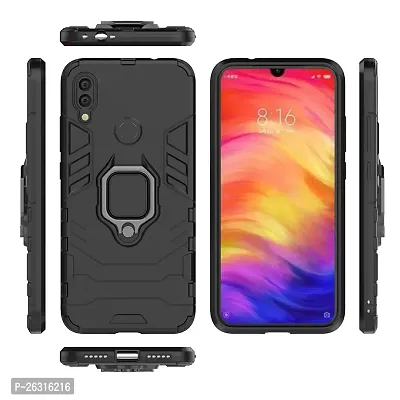 Sunny Fashion Dual Layer Hybrid Shock Proof Ring Holder Hard Carbon Soft Silicon Camera Bumper Armor Back Cover For Xiaomi Redmi Note 7 Pro - Black - Black-thumb5